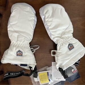 Hestra Heli Female Ivory White gray Mittens leather lined